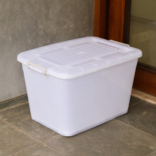 Large Plastic Storage Box (110 Litre) - with Locking Lid, Handles and Wheels | Multipurpose Stackable Container