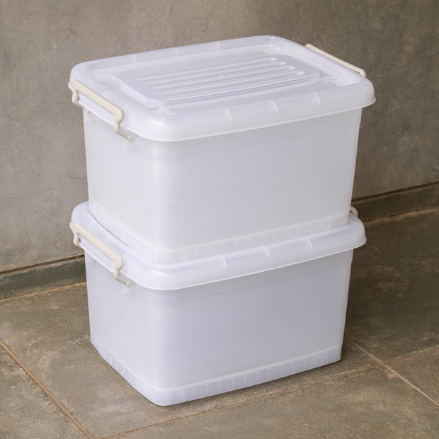 Large Plastic Storage Box (35 Litre) - with Locking Lid, Handles and Wheels | Multipurpose Stackable Container