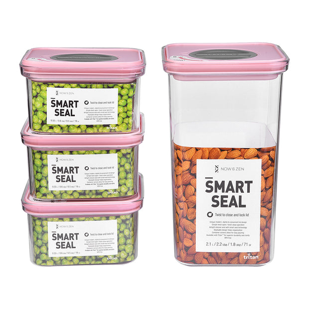 Smart Seal Stackable Kitchen Storage Container 0.5 Litre Twist Lock Pink Lid Now & Zen
