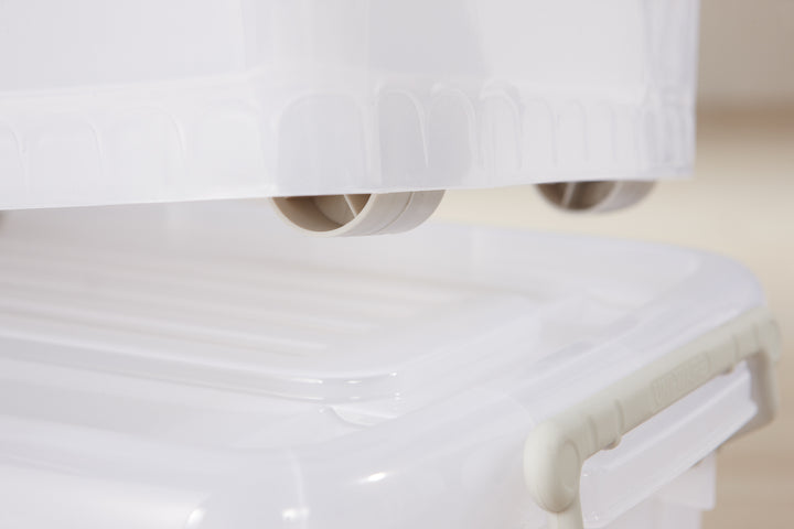 Plastic Multipurpose Stackable Storage Box Container with Lid Handles and Wheels 50 Litre Now  Zen