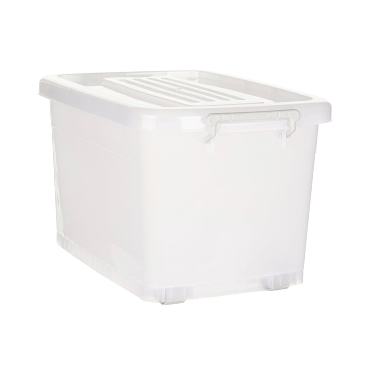 Plastic Multipurpose Stackable Storage Box Container with Lid Handles and Wheels 50 Litre Now  Zen