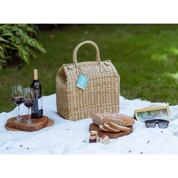 Kauna Seagrass Striped Picnic Basket - Medium