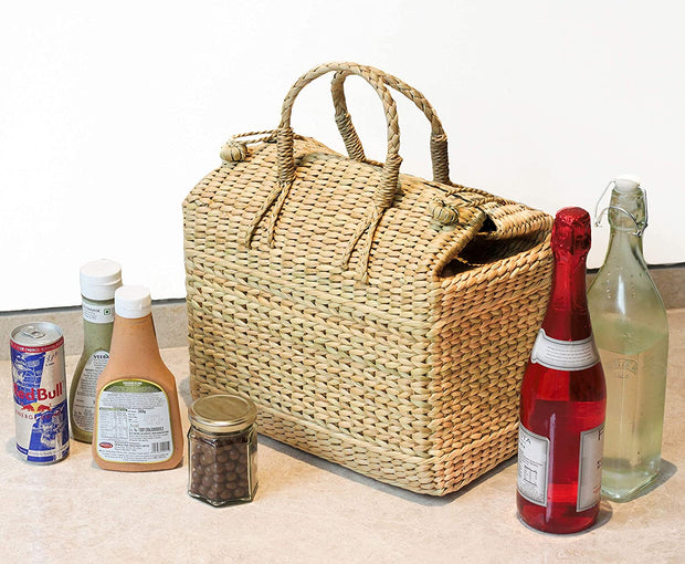 Kauna Seagrass Striped Picnic Basket - Medium