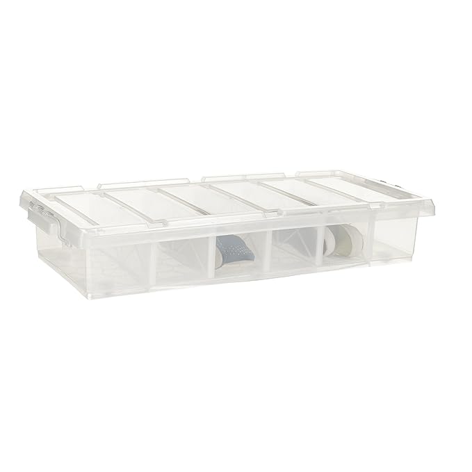 Underbed Plastic Storage Box with Compartments | Multipurpose Stackable Container