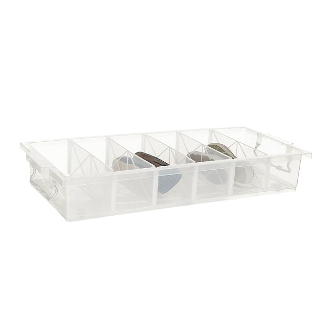 Underbed Plastic Storage Box with Compartments | Multipurpose Stackable Container