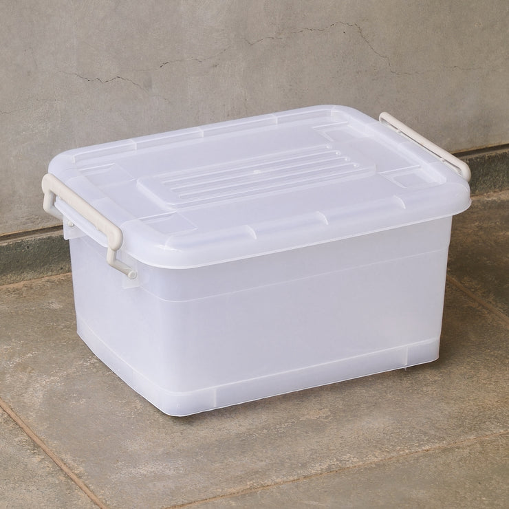 Large Plastic Storage Box (15 Litre) - with Locking Lid, Handles and Wheels | Multipurpose Stackable Container