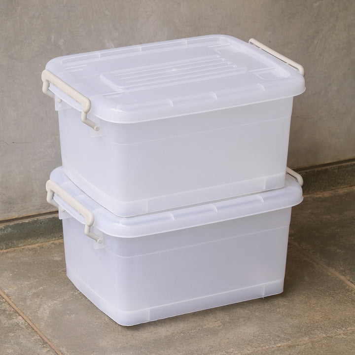 Large Plastic Storage Box (15 Litre) - with Locking Lid, Handles and Wheels | Multipurpose Stackable Container