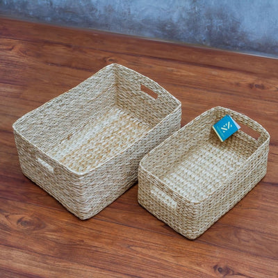 Kauna Seagrass Utility Tote Basket - Pack of 2, Rectangle
