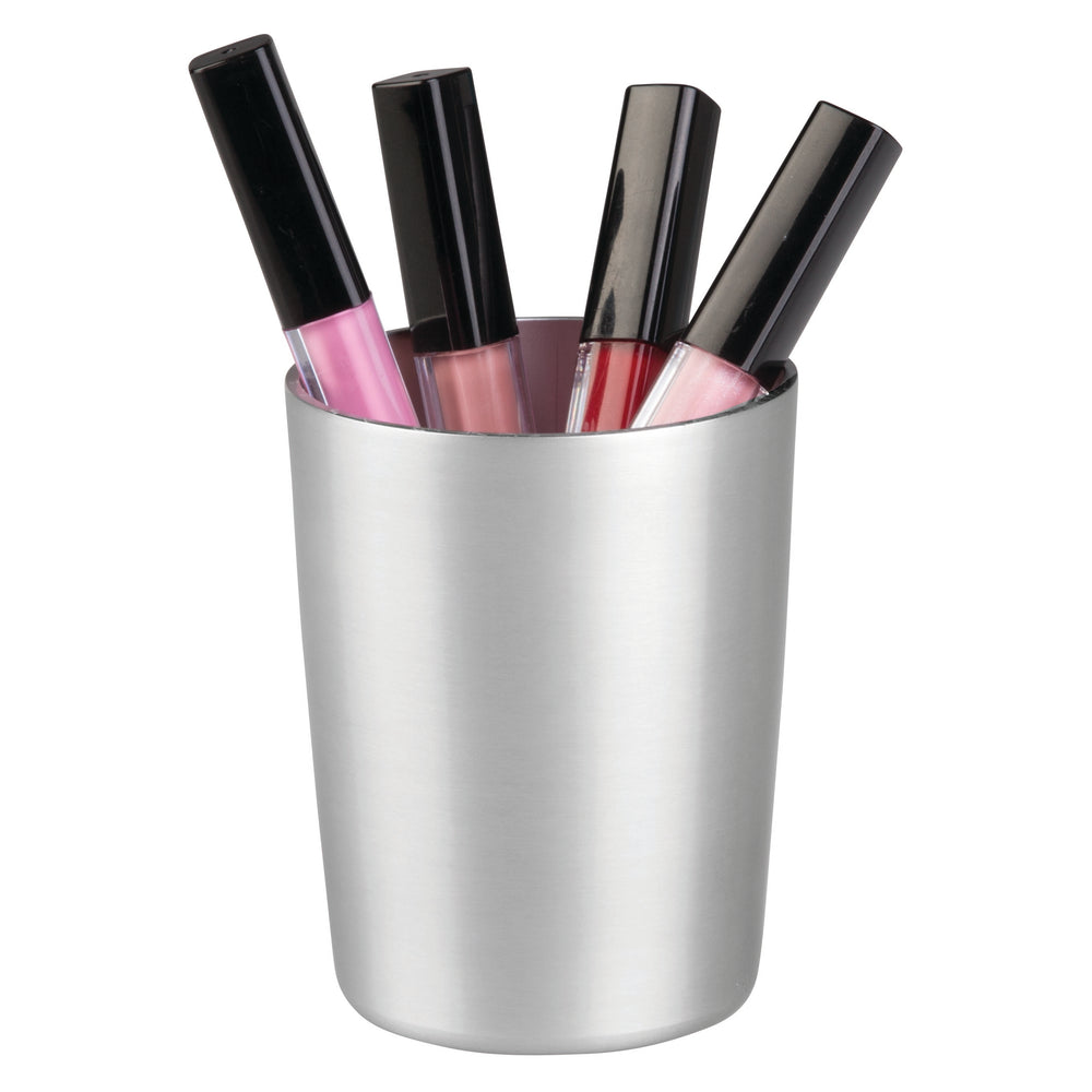 tumbler bathroom vanity cosmetic organizer aluminium metal rust proof tumbler interdesign idesign now and zen