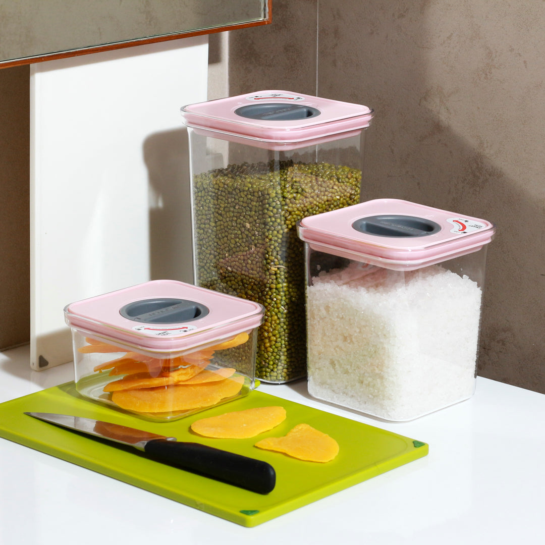 Smart Seal Stackable Kitchen Storage Container Twist Lock Full Range Pink Lid Now & Zen