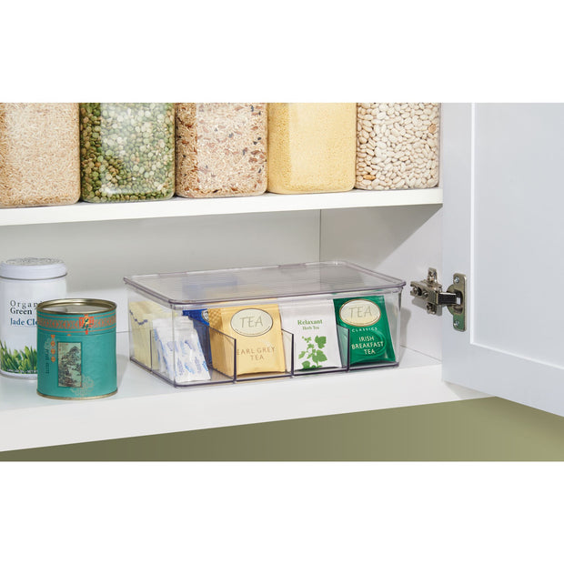 Tea bag packet storage box organizer with lid plastic BPA free Interdesign iDesign Now and Zen