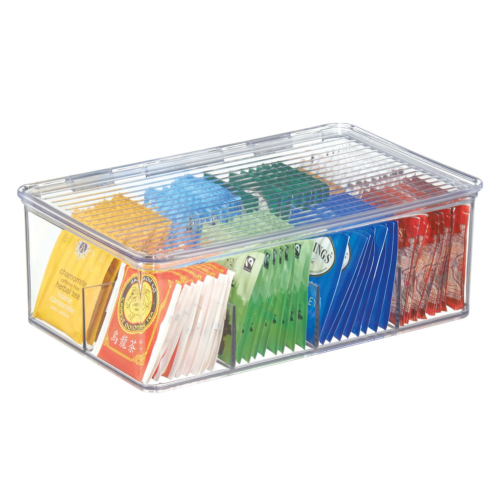 Tea bag packet storage box organizer with lid plastic BPA free Interdesign iDesign Now and Zen