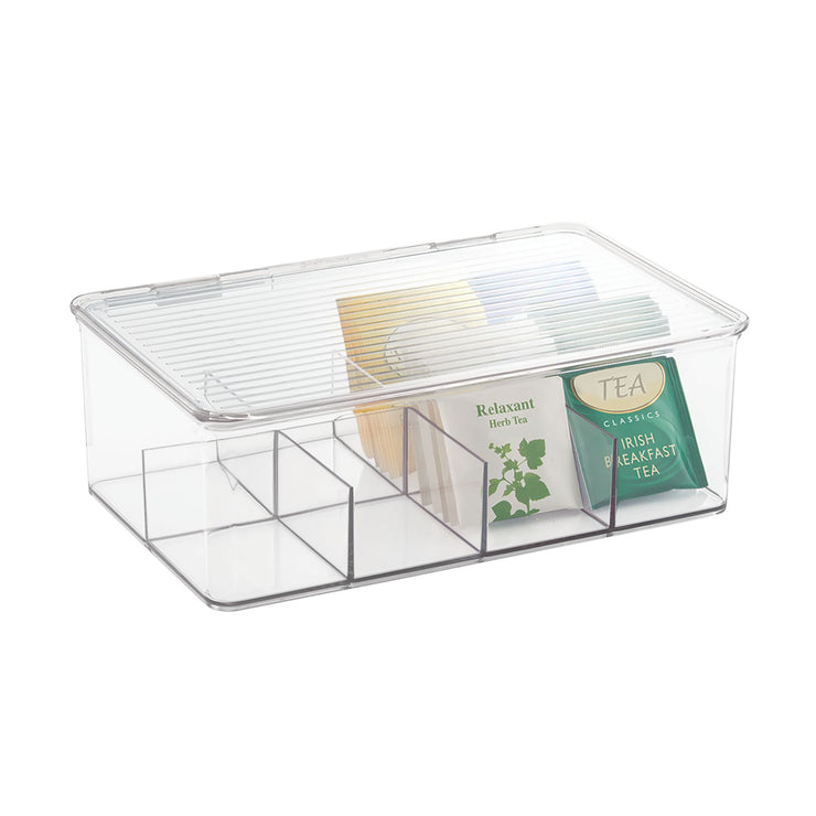Tea bag packet storage box organizer with lid plastic BPA free Interdesign iDesign Now and Zen