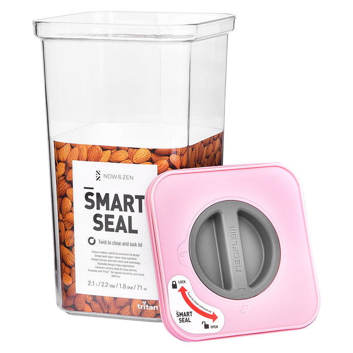 Smart Seal Stackable Kitchen Storage Container 2.1 Litre Twist Lock Pink Lid Now & Zen