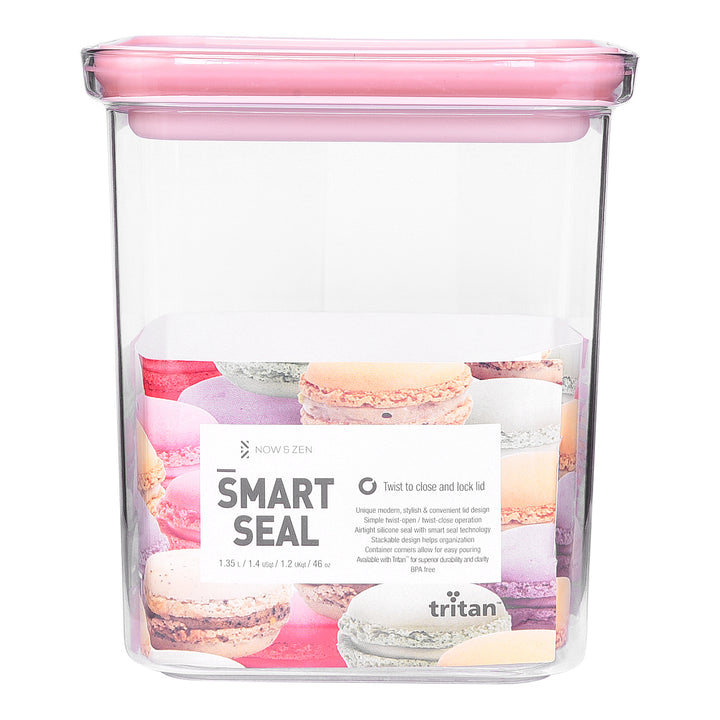 Smart Seal Stackable Kitchen Storage Container 1.3 Litre Twist Lock Pink Lid Now & Zen