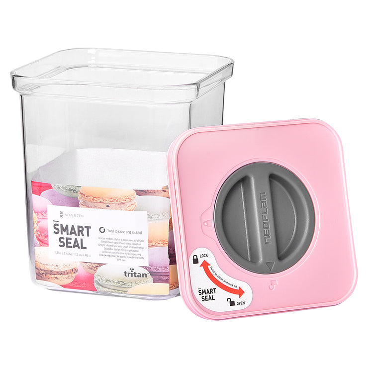 Smart Seal Stackable Kitchen Storage Container 1.3 Litre Twist Lock Pink Lid Now & Zen