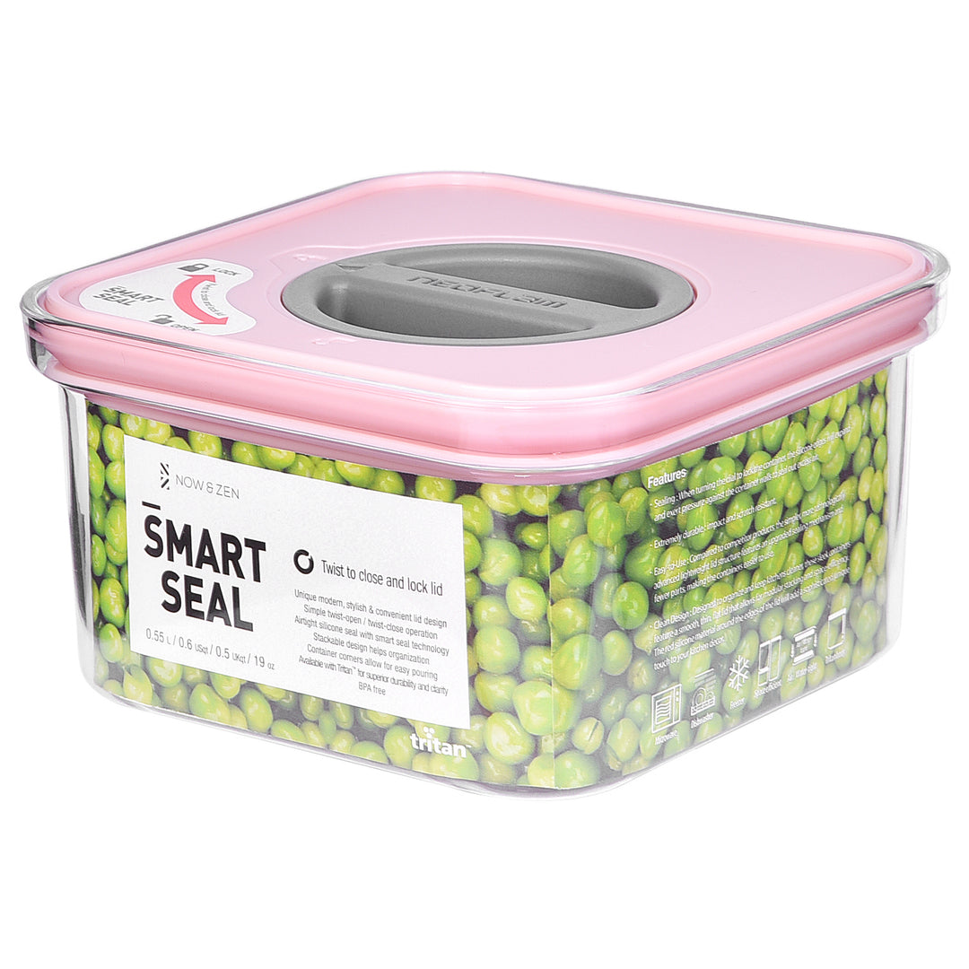 Stackable Kitchen Storage Container 0.5 Litre Twist Lock Pink Lid Now & Zen