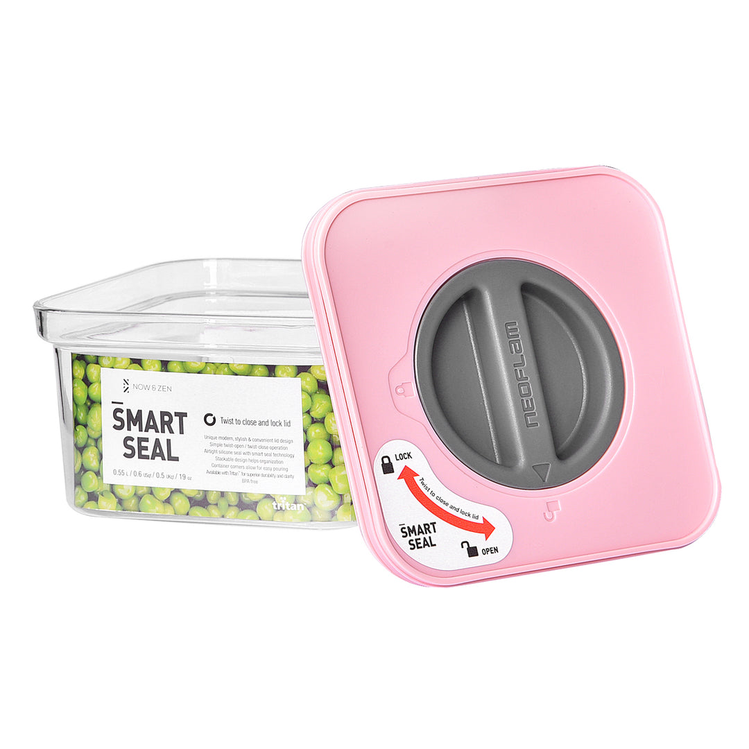 Stackable Kitchen Storage Container 0.5 Litre Twist Lock Pink Lid Now & Zen