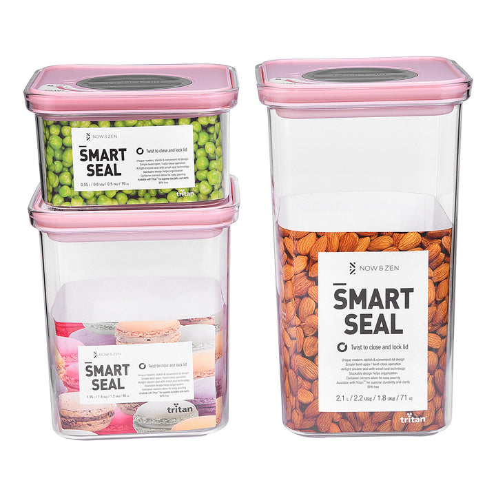 Smart Seal Stackable Kitchen Storage Container 1.3 Litre Twist Lock Pink Lid Now & Zen