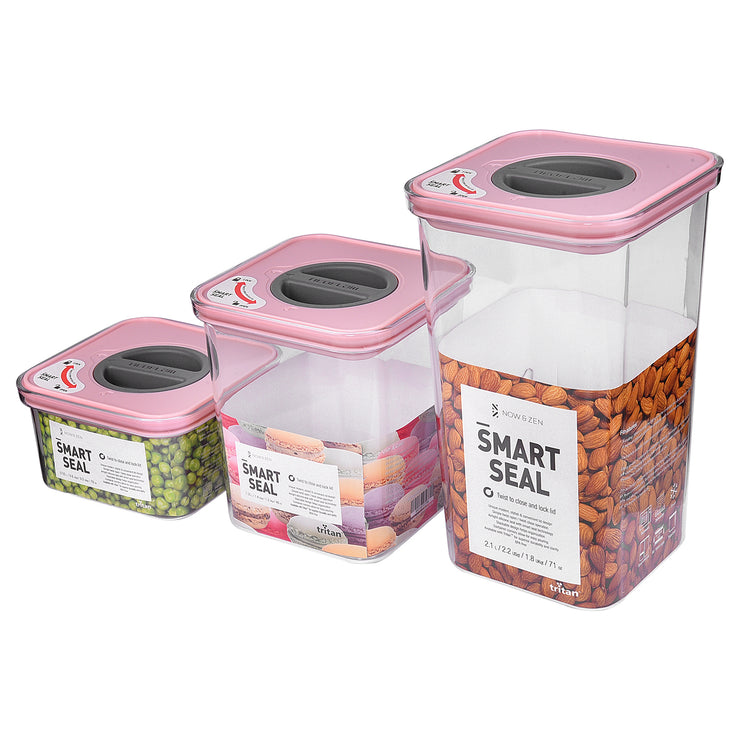 Smart Seal Stackable Kitchen Storage Container Twist Lock Full range Pink Lid Now & Zen