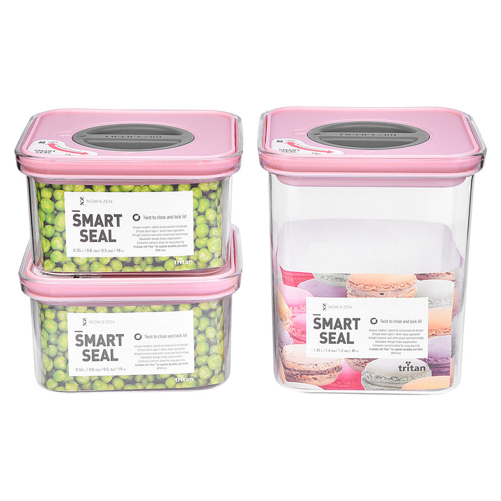 Smart Seal Stackable Kitchen Storage Container 0.5 Litre Twist Lock Pink Lid Now & Zen