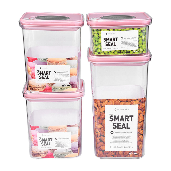 Smart Seal Stackable Kitchen Storage Container 1.3 Litre Twist Lock Pink Lid Now & Zen