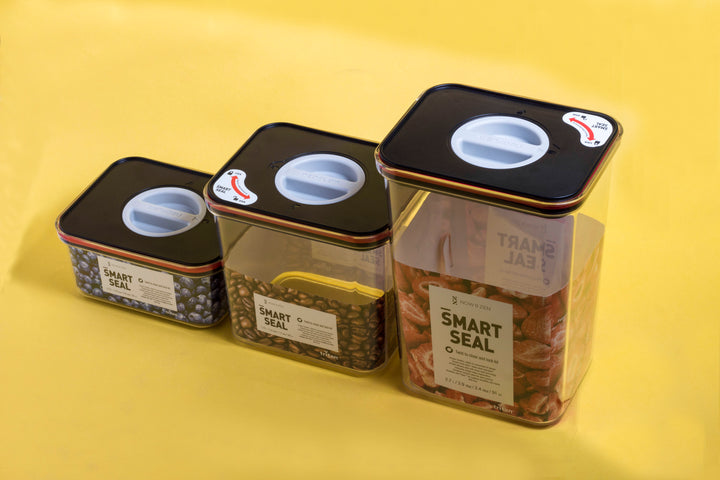 Smart Seal Stackable Kitchen Storage Containers Full Range Twist Lock Black Lid Now & Zen