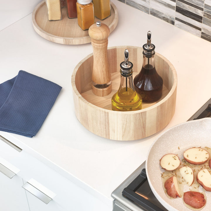 iDesign EcoWood Natural Paulownia Wood Tall 10.5" Turntable Organizer 1