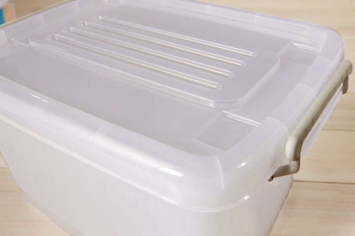 Plastic Multipurpose Stackable Storage Box Container with Lid Handles and Wheels 50 Litre Now  Zen