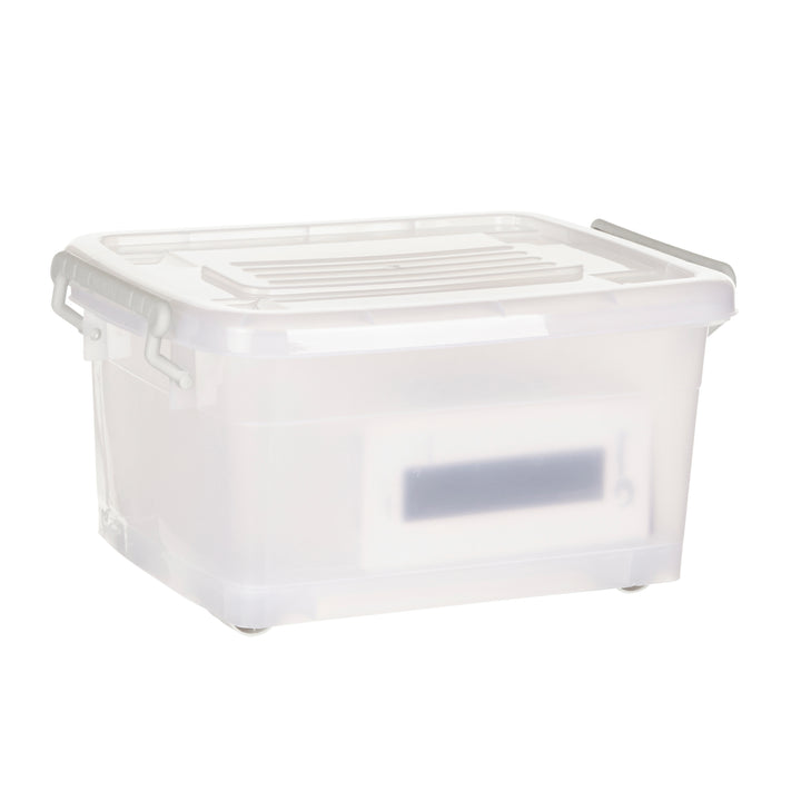 Plastic Multipurpose Stackable Storage Box Container with Lid Handles and Wheels 15 Litre