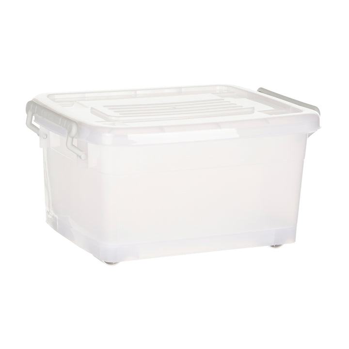 Plastic Multipurpose Stackable Storage Box Container with Lid Handles and Wheels 15 Litre