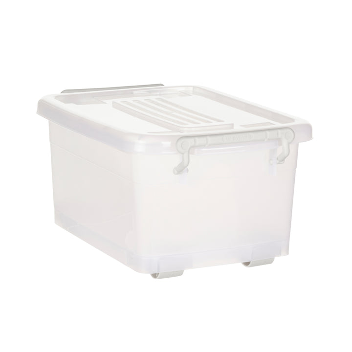 Plastic Multipurpose Stackable Storage Box Container with Lid Handles and Wheels 15 Litre
