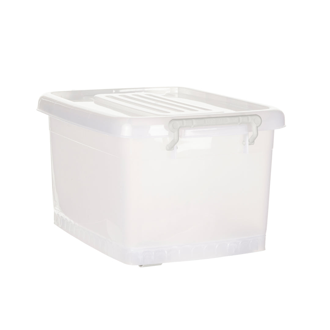 Plastic Multipurpose Stackable Storage Box Container with Lid Handles and Wheels 35 Litre