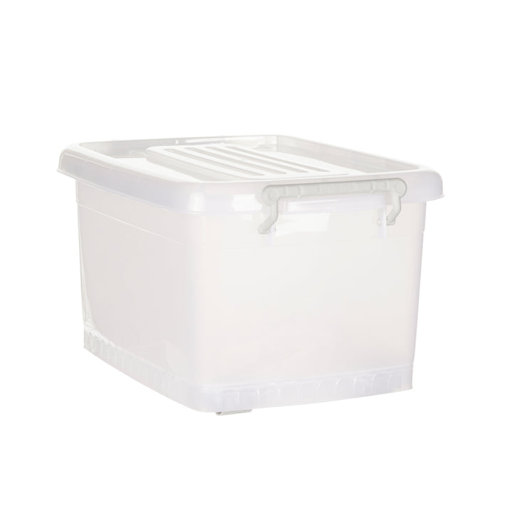 Plastic Multipurpose Stackable Storage Box Container with Lid Handles and Wheels 35 Litre