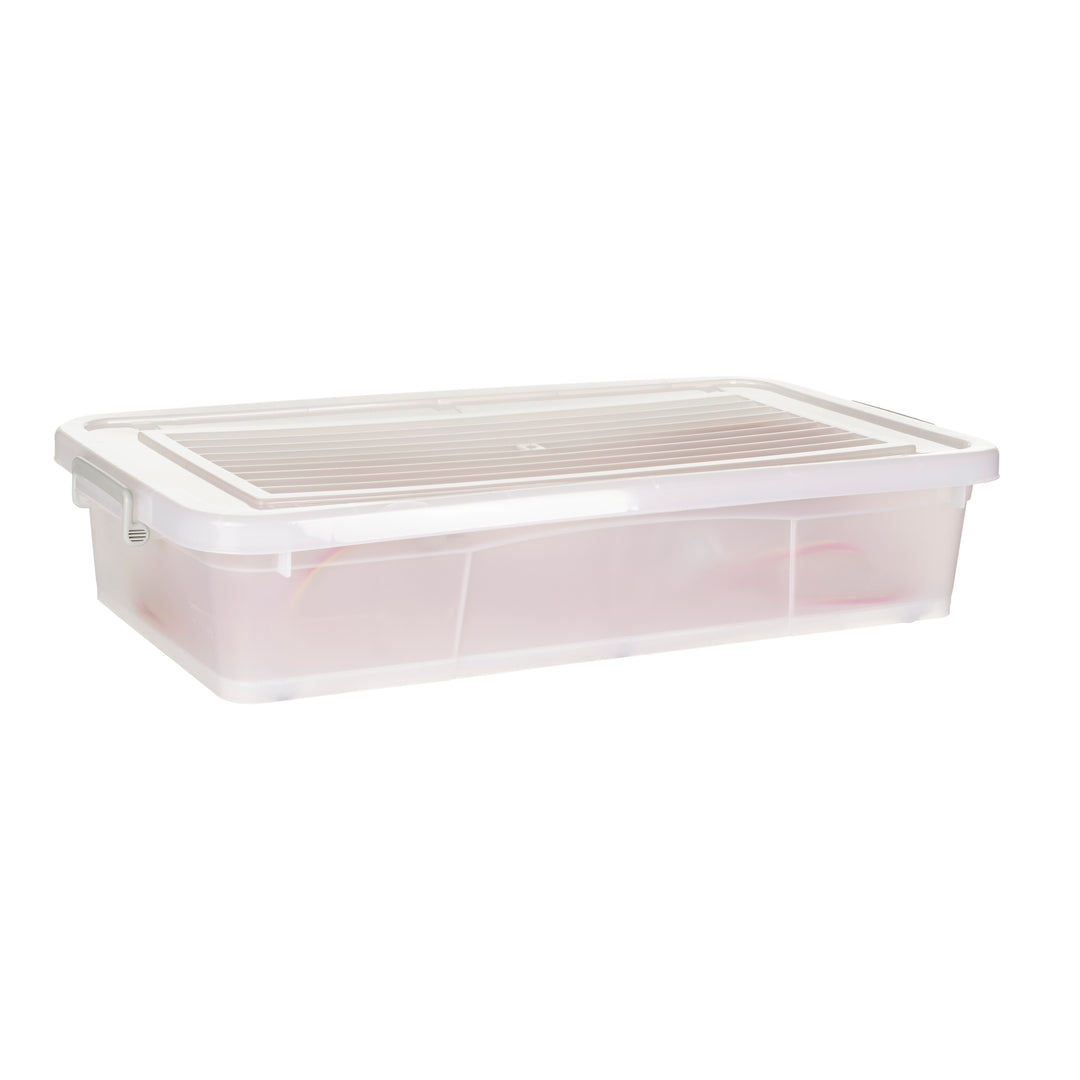 Underbed Plastic Multipurpose Stackable Storage Box Container with Lid Handles and Wheels 45 Litre Now and Zen