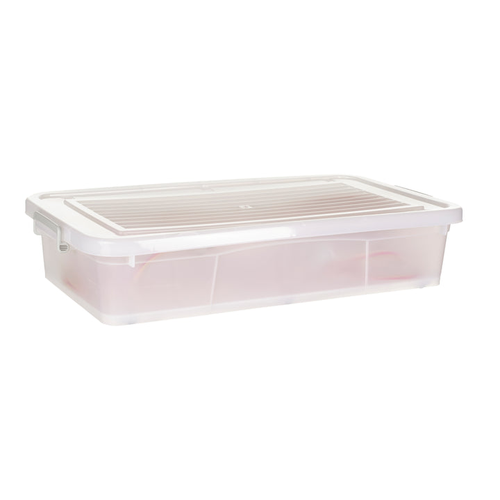 Underbed Plastic Multipurpose Stackable Storage Box Container with Lid Handles and Wheels 45 Litre Now and Zen