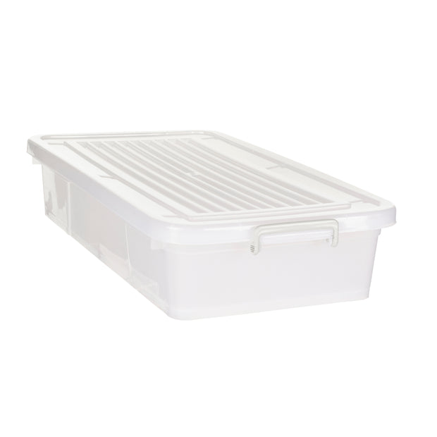 Underbed Plastic Multipurpose Stackable Storage Box Container with Lid Handles and Wheels 45 Litre Now and Zen