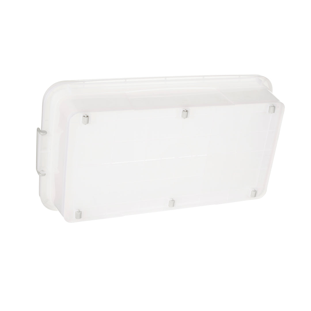 Underbed Plastic Multipurpose Stackable Storage Box Container with Lid Handles and Wheels 45 Litre Now and Zen