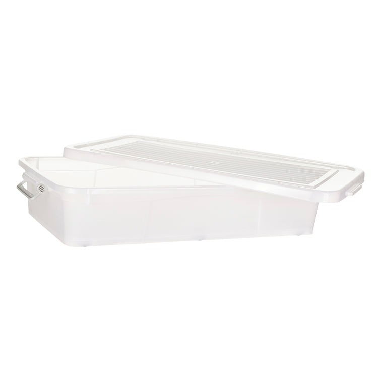 Underbed Plastic Multipurpose Stackable Storage Box Container with Lid Handles and Wheels 45 Litre Now and Zen