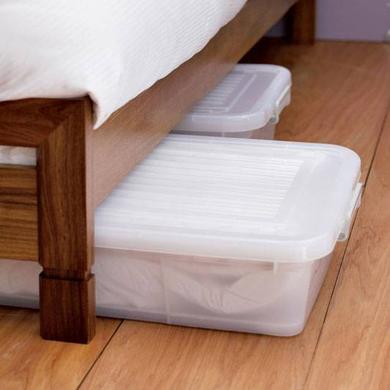Underbed Plastic Multipurpose Stackable Storage Box Container with Lid Handles and Wheels 45 Litre Now and Zen