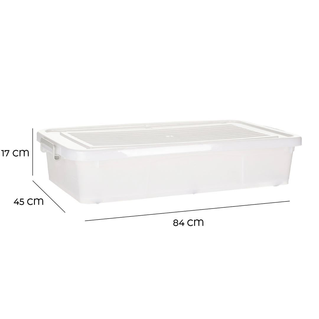 Underbed Plastic Multipurpose Stackable Storage Box Container with Lid Handles and Wheels 45 Litre Now and Zen