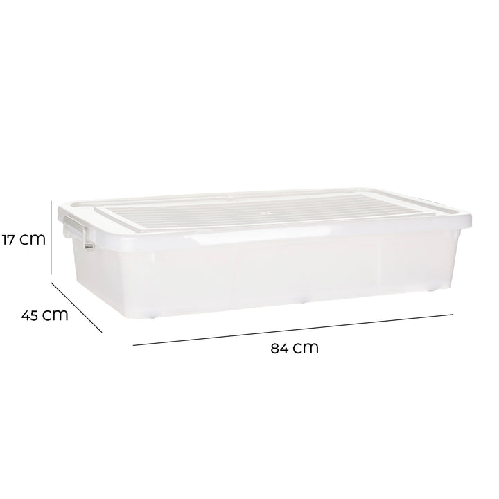 Underbed Plastic Multipurpose Stackable Storage Box Container with Lid Handles and Wheels 45 Litre Now and Zen