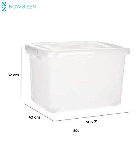 Plastic Multipurpose Stackable Storage Box Container with Lid Handles and Wheels 50 Litre Now  Zen