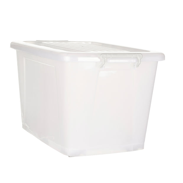 Plastic Multipurpose Stackable Storage Box Container with Lid Handles and Wheels 90 Litre Now  Zen