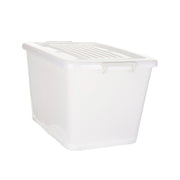 Plastic Multipurpose Stackable Storage Box Container with Lid Handles and Wheels 110 Litre Now and Zen